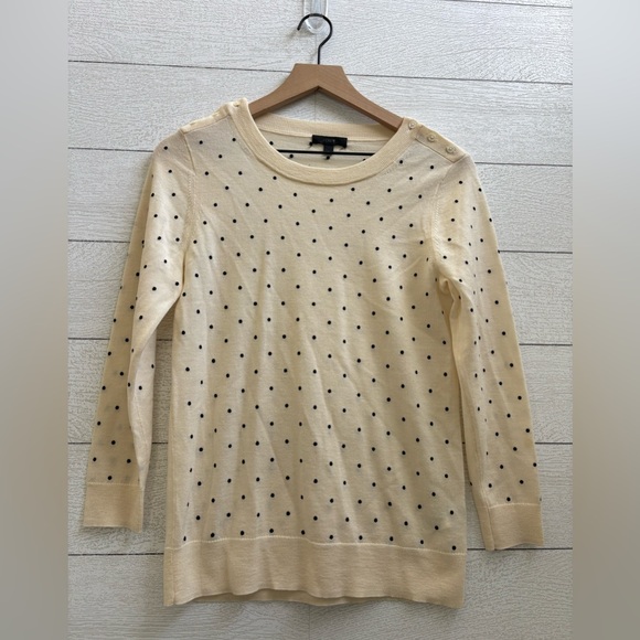 J.Crew Tippi Polka Dot Merino Wool Sweater Ivory Black Size S - Picture 6 of 12